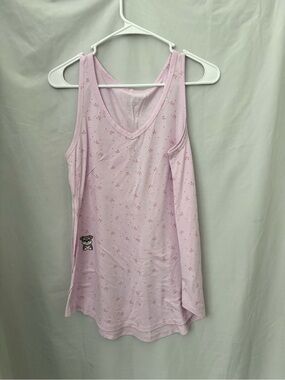 Light Pink Sleeveless Cotton Tank Top with Tiny Floral Print and dog graphic